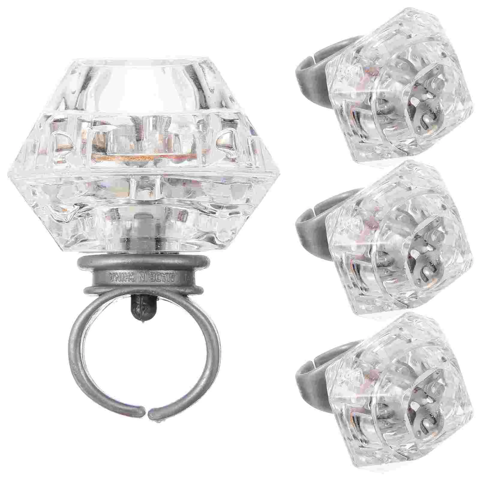 4 Pcs Flashing Finger Lights Diamond Ring Rings Simulation Toys Shine Lighted Child