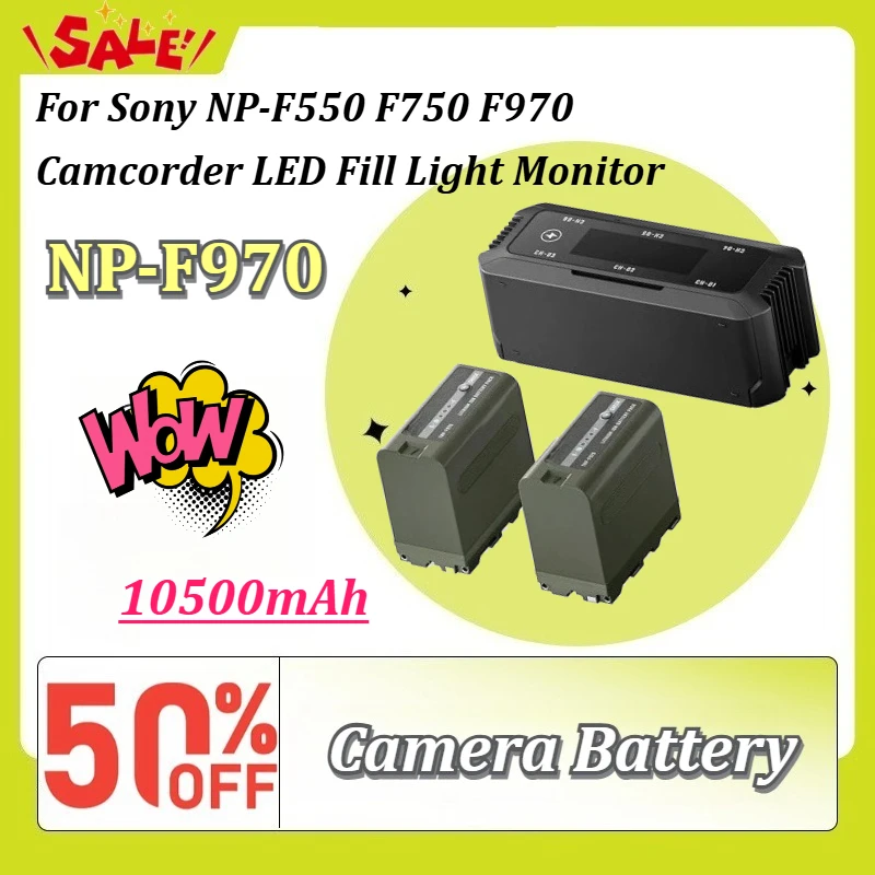 

NP-F970 10500mAh Li-ion Camera Battery 6-Slot USB-C Charger for Sony NP-F550 F750 F970 Camcorder LED Fill Light Monitor