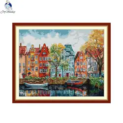 Joy Sunday Cross Stitch Kit DIY Art Copenhagen Landscape Handmade 11CT Embroidery Needlework DMC Complete Kits Home Room Decor
