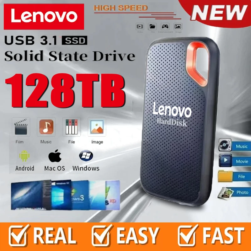 

Lenovo High-speed External Solid State Drive 1TB Portable SSD 2TB External Hard Drive 256TB Mass Storge Hard Disk for Laptop/MAC