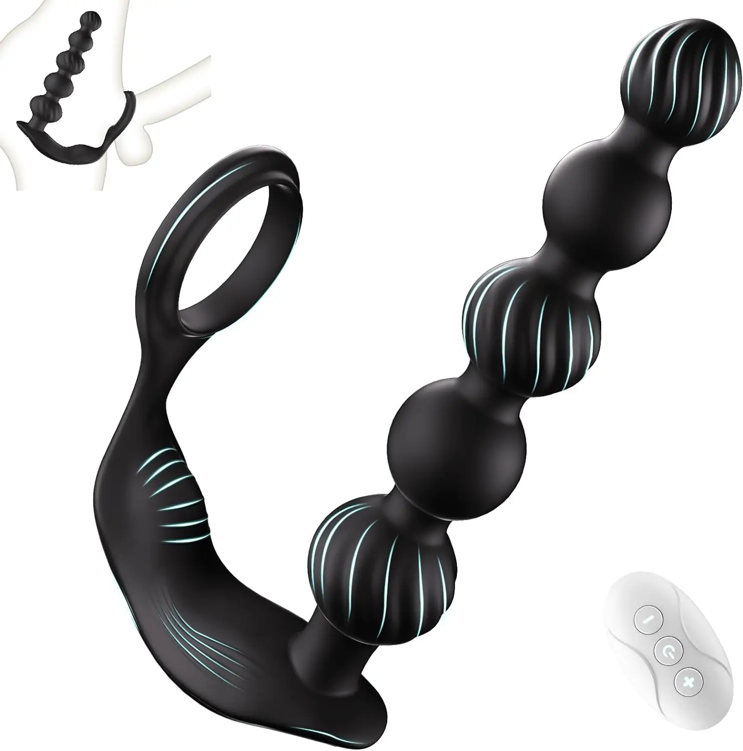 Vibrating Anal Beads Butt Plug with Penis Cock Ring Silicone Anal Sex Toys Bullet Vibrators for Men Women with 10 Vibration Mode