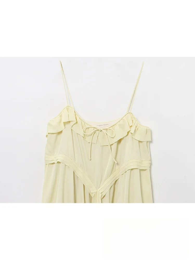 KONDALA Casual Chic Sweet Women Yellow Cami Dress Bow Tierred Solid Mini Vestidos New Fashion 2025 Spring Summer Holiday Dress