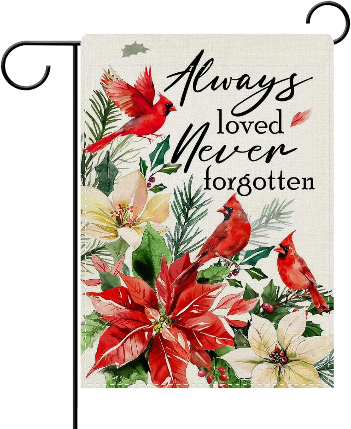 Dyrenson Always Loved Never Forgotten Memorial Decorative Garden Flag, Christmas Cardinal Poinsettia Yard Outside Home Decor UUN