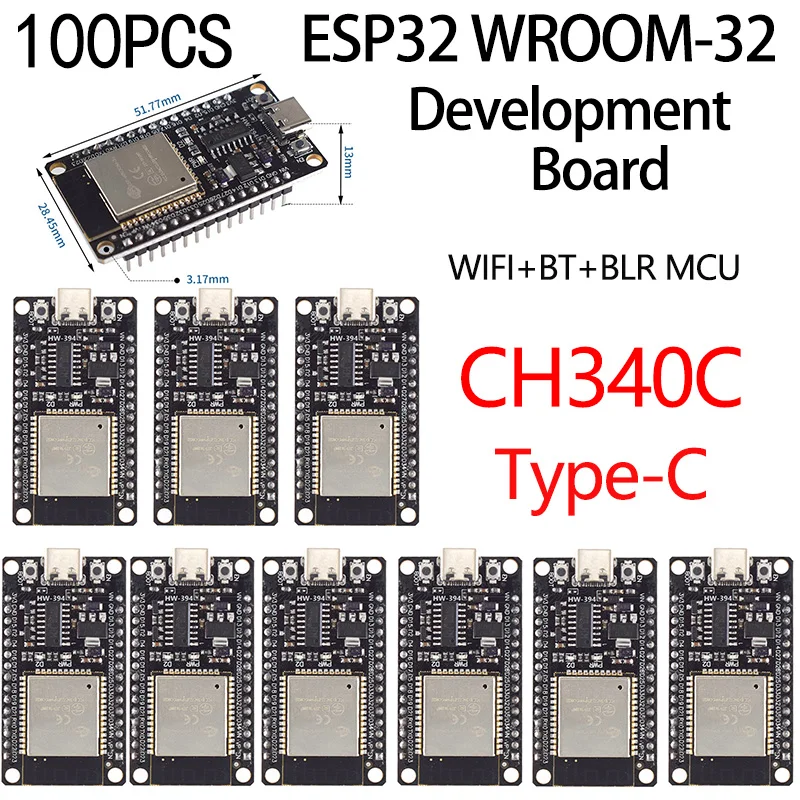 100PCS ESP32 WROOM-32 USB-C CH340C TYPE-C ESP32