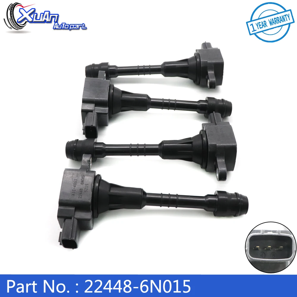 XUAN High Quality Ignition Coil 22448-6N015 For Nissan Sentra 1.8L Almera N16 Primera P11 224486N011 2001-2006 AIC-4004G