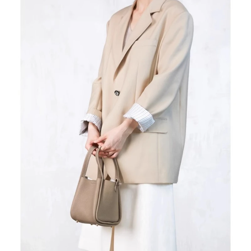 Songmont small and medium vegetable basket head layer cowhide leather designer model large capacity shoulder handbag