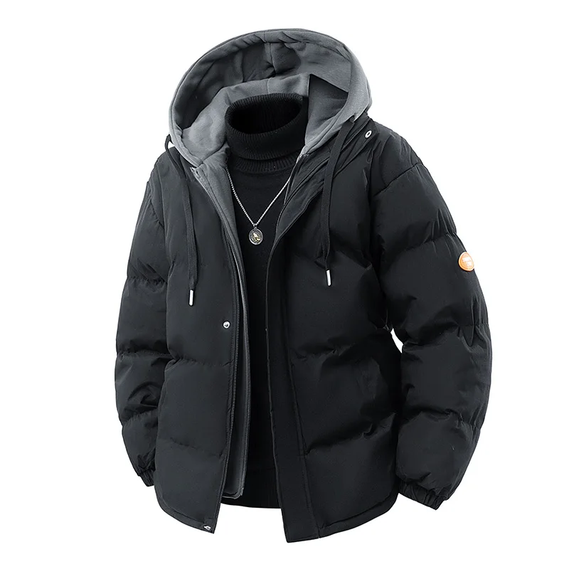 Men's Warm Parkas Casual Cotton-Padded Jacket Winter Men Trendy Fake Two-piece Hooded Bread Cotton-padded Jackets Coats