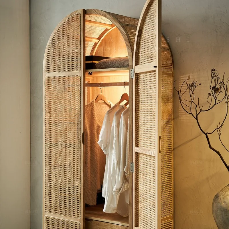 

Rattan wardrobe storage cabinet Small apartment retro homestay arched dome flat