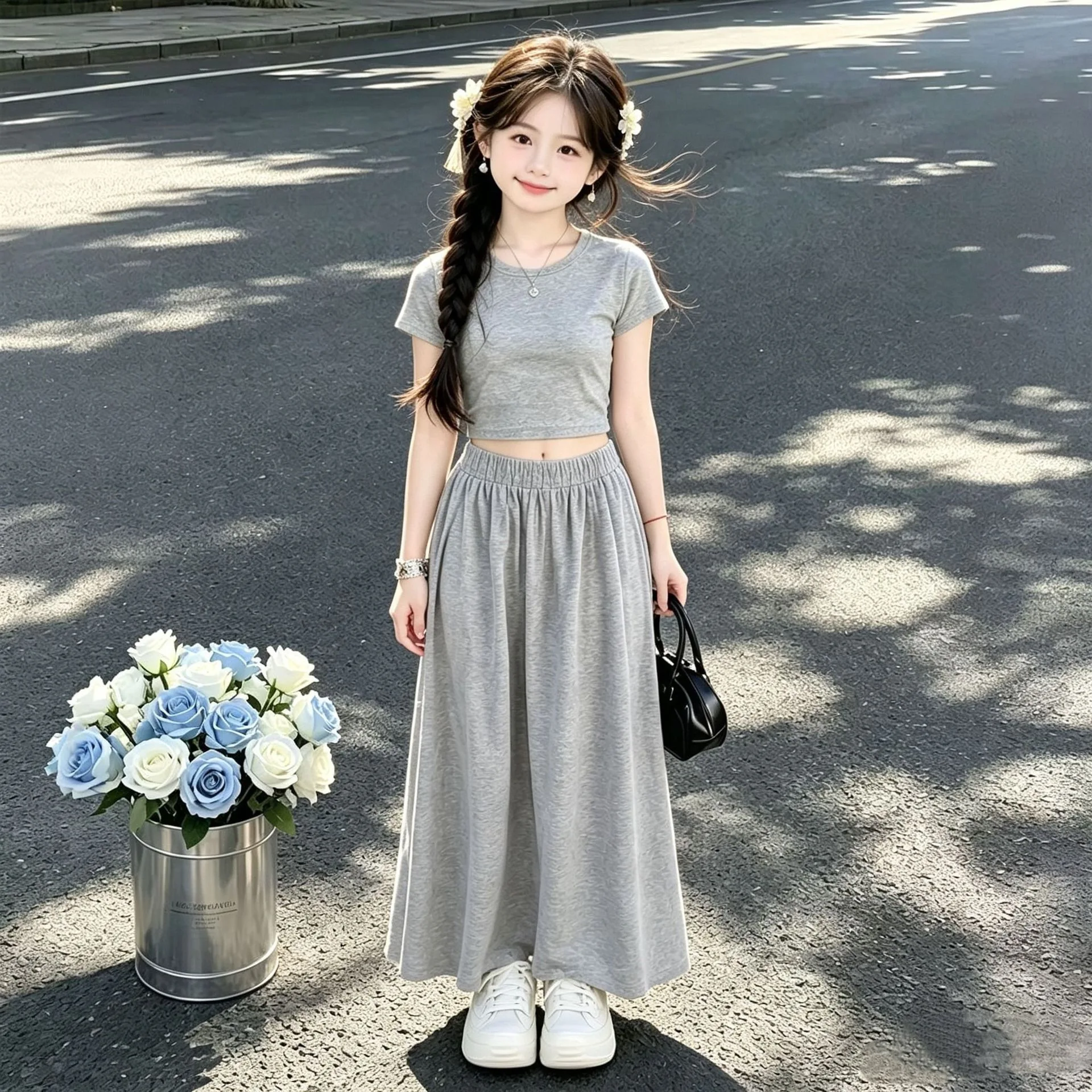 2026 Summer girls Children set short sleeve Teenager DANCER crop top t shirt + Palazzo wide leg long pants 6 7 8 10 12 14 year
