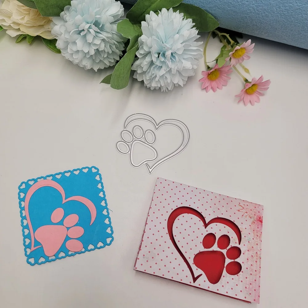 Paw Cutting Dies Heart Dies Dog Paw Die Cat Paw Die Cuts for Scrapbooking Background Manual Album Decor for Paper Card Pet Paws