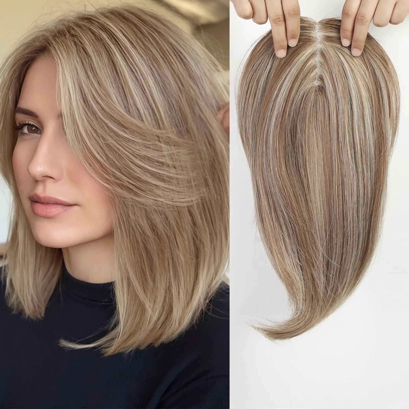 

Женский топпер из натуральных волос, бесклеевой парик с зажимами, золотистая блондинка, шиньон, простая установка