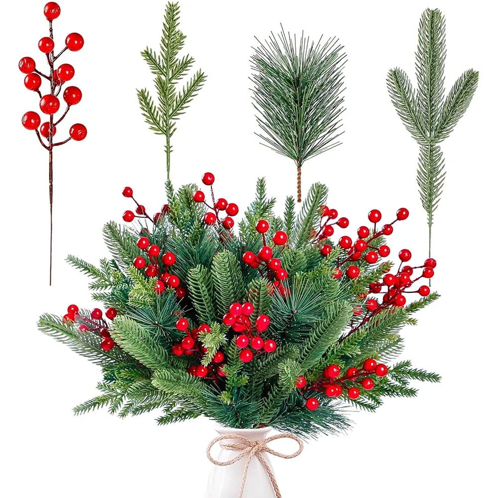 Branches Artificielles Enrichies pour Décoration de Noël, Tiges Vertes pour Arbre, Guirxiété, Cadeau DIY, Artisanat, Ornements, 1Pc