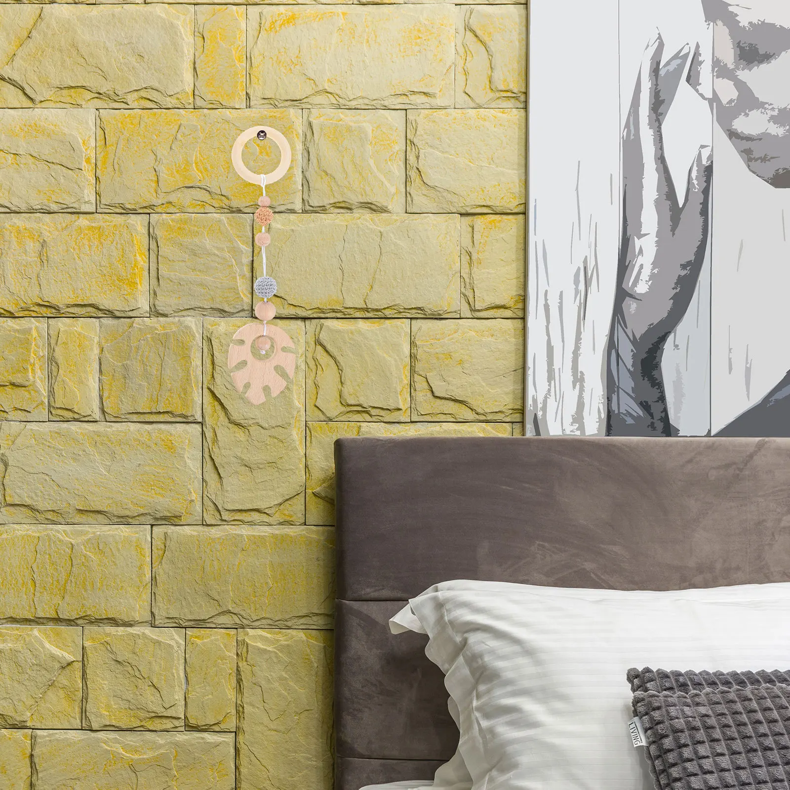 مجموعة معلقة لسرير الأطفال الخشبي لحديثي الولادة والأطفال الصغار وعربة الأطفال بمقعد السيارة وقلادة سرير خشبية حسية #5