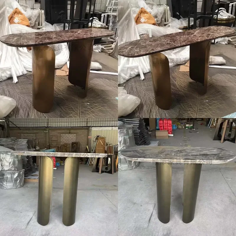 Light Luxury Marble Entrance Table for Home Wall-Mounted Strip Case Rack Stainless Steel Console Table with Storage