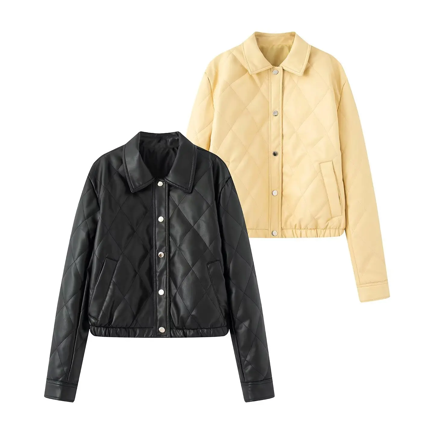 

Зимняя женская куртка из искусственного хлопка с длинными рукавами, стеганое пальто с отложным воротником, модный европейский стиль, ромбовидный узор F825132F