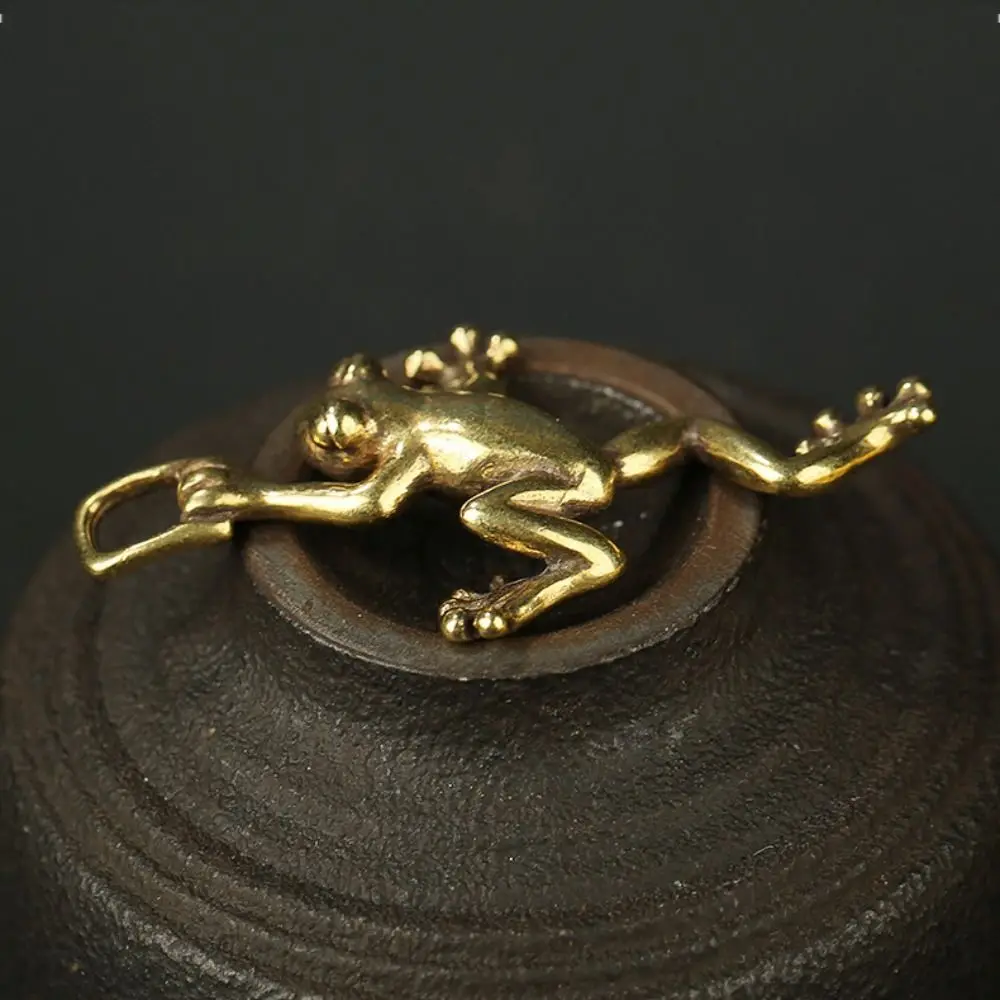 DIY Small Leaping Frog Statue Solid Brass Animal Simulation Insects Handicrafts Frog Keychain Pendant For Home Decor