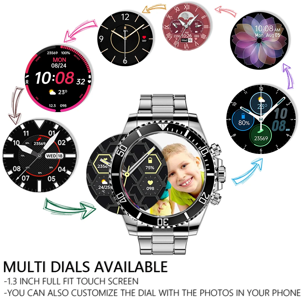 2025 New Men's Smart Watch Heart Rate Blood Oxygen Monitoring Bluetooth Calls IP68 Waterproof for Sports Fitness Business