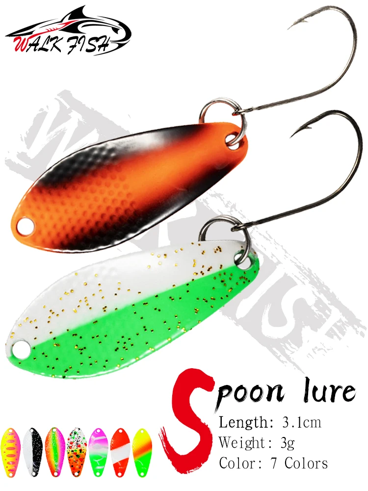 SPAZIERGANG FISCH 1PC 3g 31mm Metall Angeln Locken Pesca Löffel Köder Mit Einzel Haken Harten Köder lockt Spinner Für Forelle Barsch Japan Wobbler