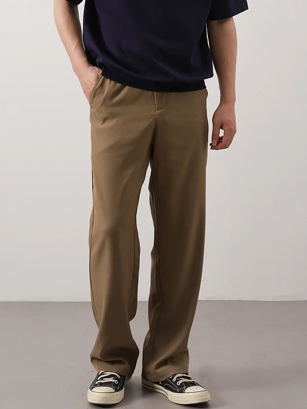 سراويل كاجوال من American Sle للرجال لربيع وصيف بخصر عالٍ وساق مستقيمة ومضادة للتجاعيد وألياف بوليستر شبابية قابلة للتجاعيد