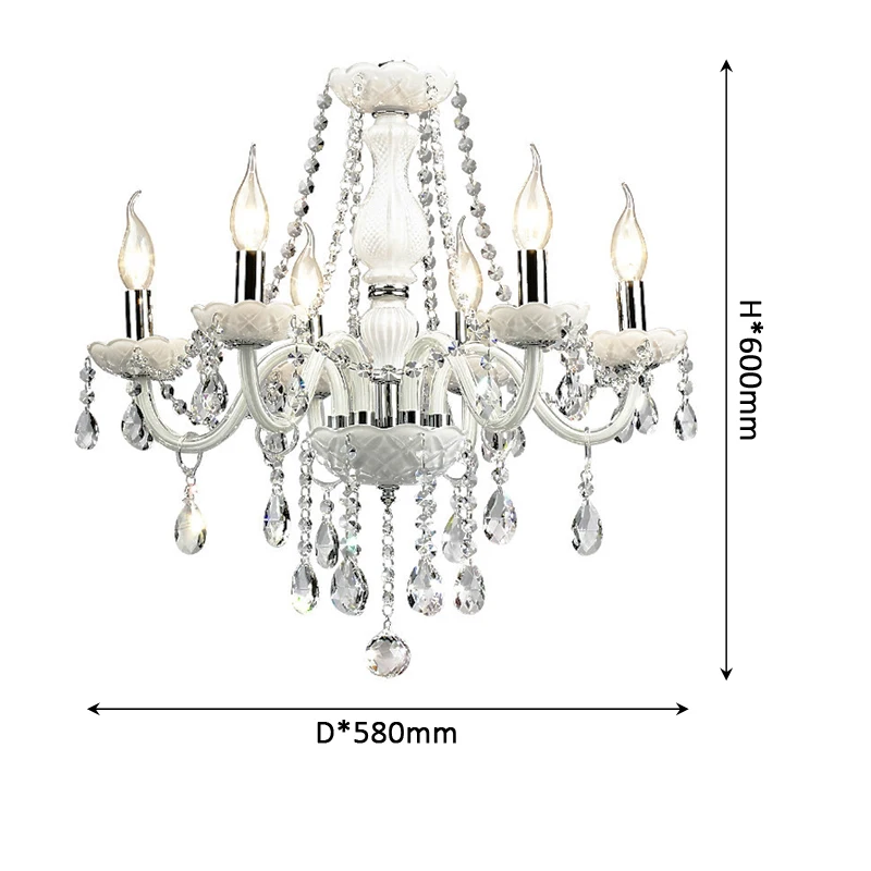 Nordic White Luxury Villa Crystal Chandelier Modern Atmosphere 6 Head Living Room Bedroom Pendent Lamp Condominium Led Droplight