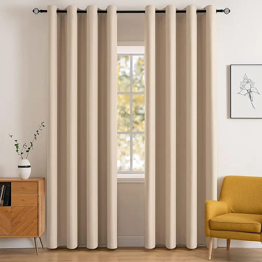 

Room Darkening Curtains Thermal Insulated Black Out Drapes Solid Window Treatment Long Grommet Light Blocking Blackout Curtain f