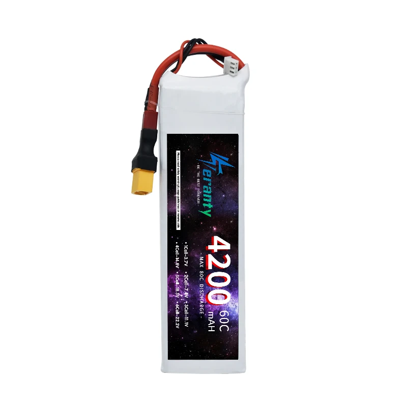 TERANTY-LiPo Bateria para RC Quadcopter, Helicóptero, Carro, Barco, Drones, Peças De Reposição, 2S, 7.4V, 4200mAh, 60C, T, XT60, XT90