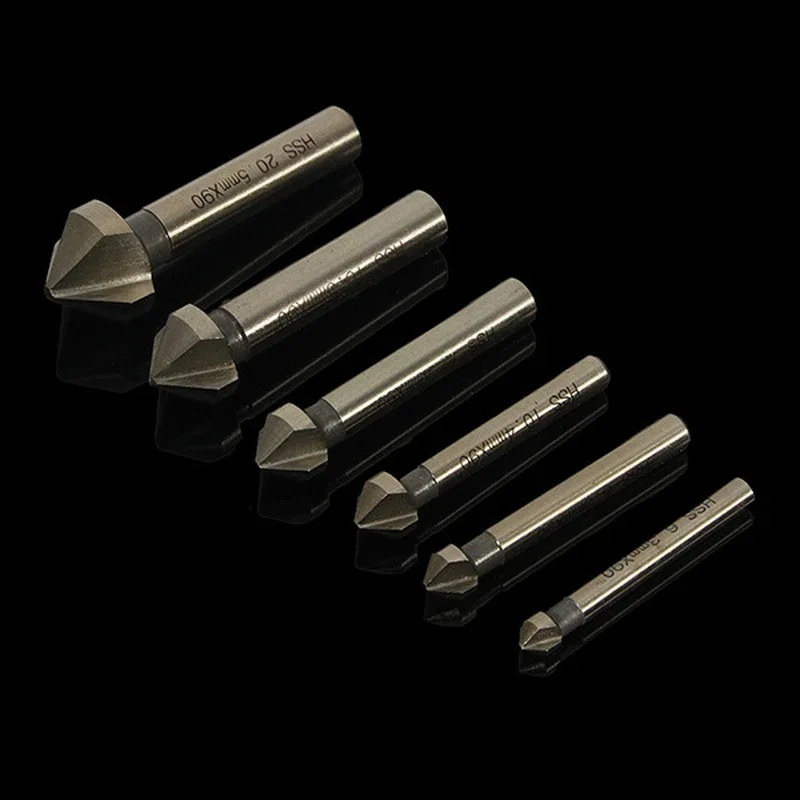 6Pcs 3 Sáo 90 Độ Thép Cao Cấp Kim Loại Titan 3 Edge Chamfer Chamfering Bộ Mũi Khoan