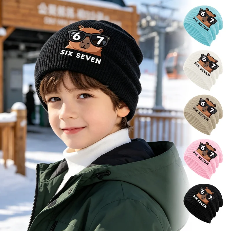 1-3Y Toddler Knit Beanie, Cool Capybara 67 Print Kids Winter Cold Hat, Funny Casual Headwear for Party