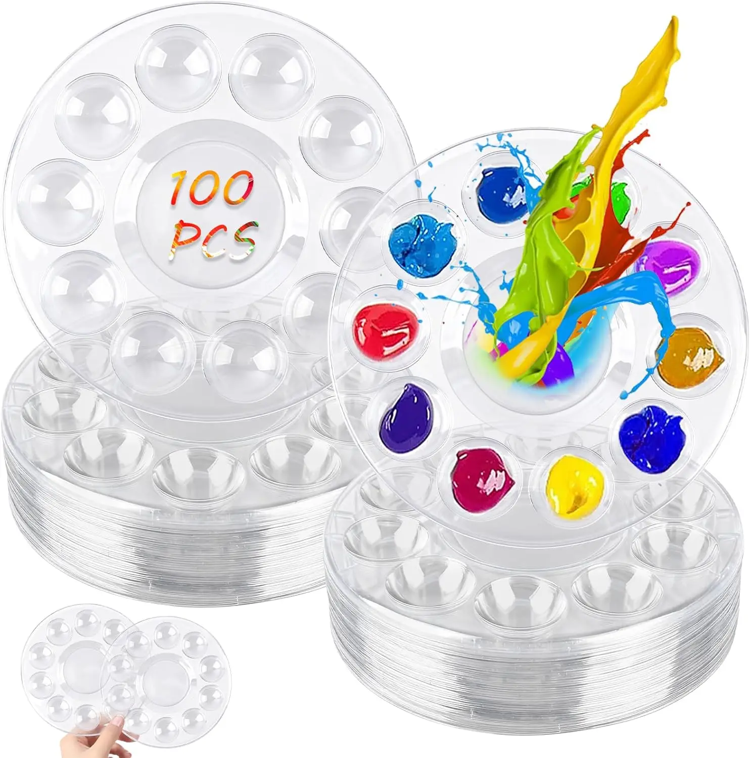 

100 Pcs Clear Paint Tray Palettes, 5.7 in Round Plastic Paint Pallet, Clear Acrylic Palette Bulk for Art Class Christmas