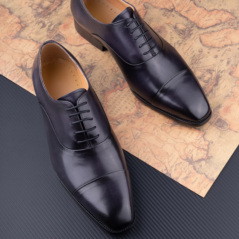 Zapatos de negocios de éxito para hombres, cuero puro, elegante, Oxford de alto grado, Natural, hecho a mano, vestido Formal, traje de fiesta de