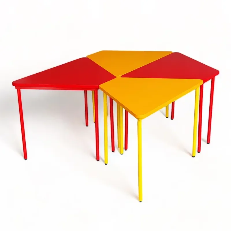 4 Piece Modern Square Modular Table Outdoor School Dining Foldable Durable Rubber Wood Iron Legs Multicolor