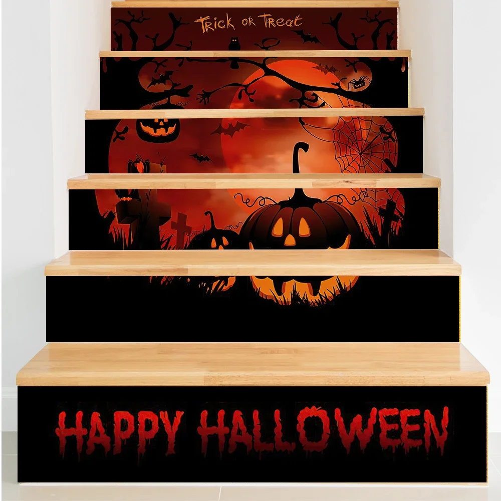 Halloween Decor Stair Stickers, Pumpkin PVC Vinyl, 3D Ladder Covers, Stairway, Festival Decal, Wallpaper, Ladder Covers