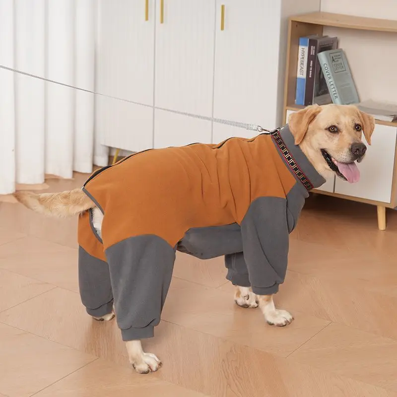 

Утепленный зимний комбинезон для собак крупных пород: Золотистый ретривер, хаски. Теплая флисовая пижама-костюм с полным покрытием.