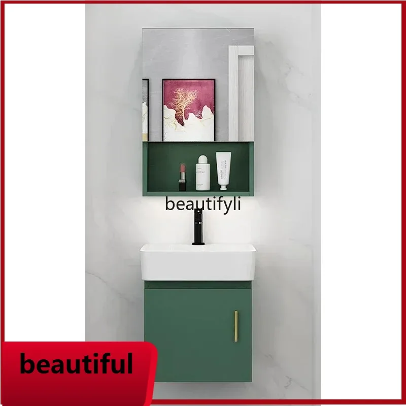 

F156 Small apartment dark green bathroom cabinet light luxury washbasin toilet mini washbasin cabinet