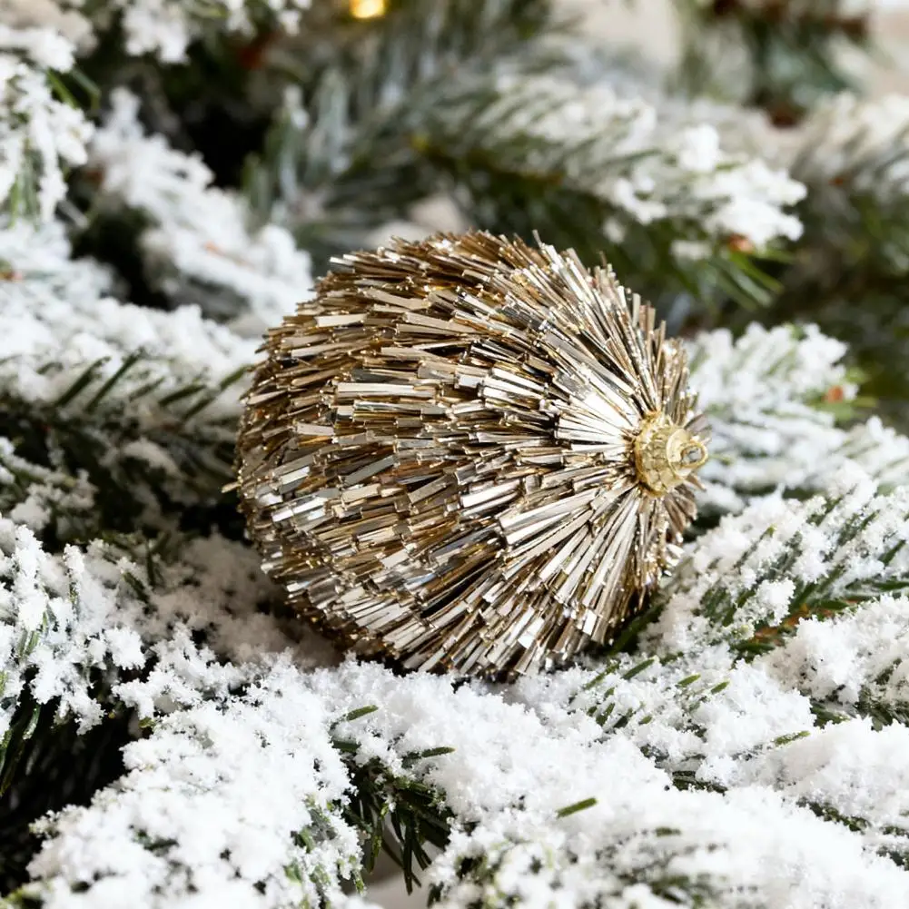 Ornamen Natal Pom Pom Glitter Tinsel, Bola Pom Pom Lembut untuk Dekorasi Gantung Pohon Natal, Dekorasi Rumah untuk Pesta Liburan