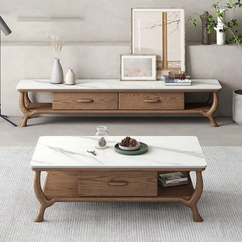 Nordic solid wood coffee table and TV cabinet combination, modern minimalist small apartment living room, home sintered stone co