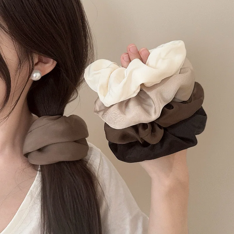 French Style Women Silk Scrunchie high sense Solid Color Hair Bands ladies Sports Dancing Ponytail Holder Hair Accessories Ties