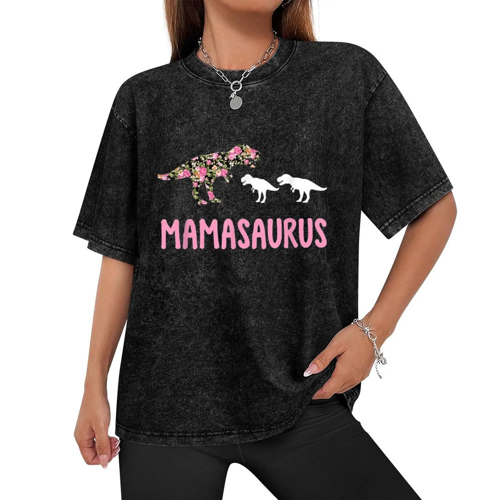 Mom Of 2 Floral Dinosaur T-Shirt graphic tee shirt custom t shirt rapper graphic tees slim fit t shirts for men