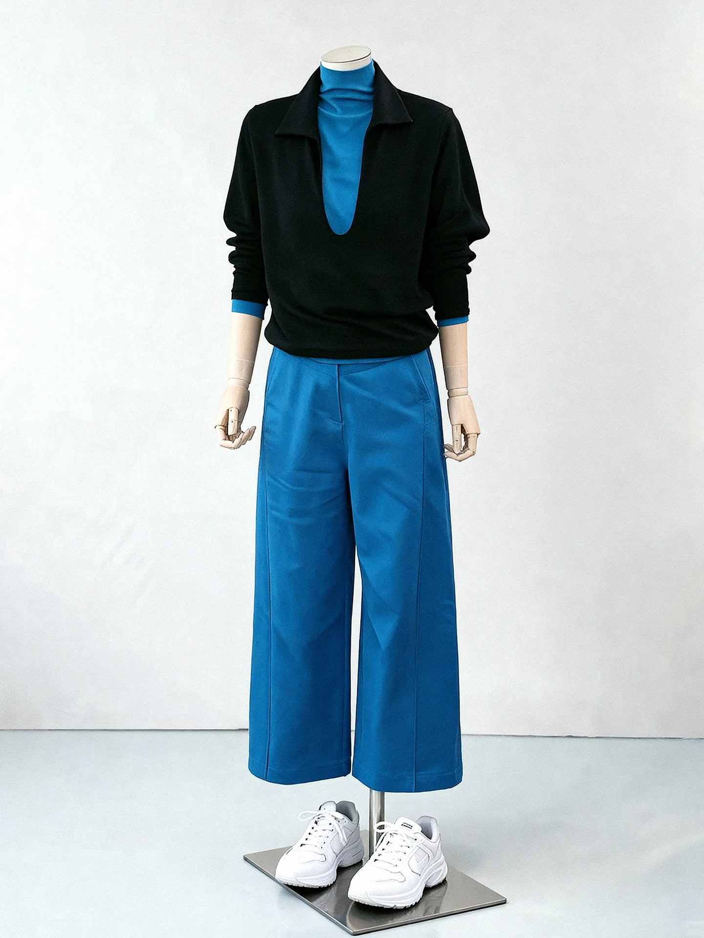 

Color Block Casual Long Sleeve Fake Two-Piece Set Slimming Versatile Autumn Winter New Style Two-Piece Suit for Women