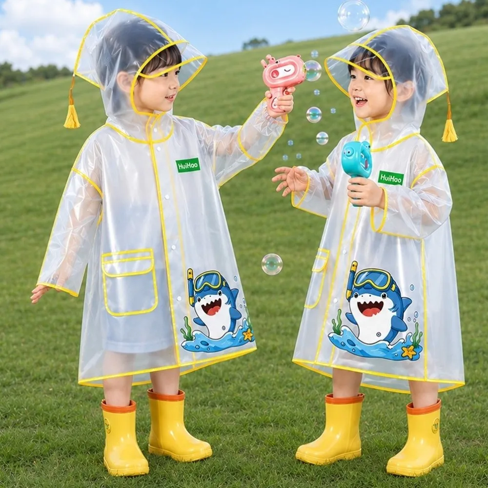 Cute EVA Kid Raincoat Waterproof Transparent Rain Coat Jacket Hooded Style Dinosaur Children Rain Poncho Outdoor Use