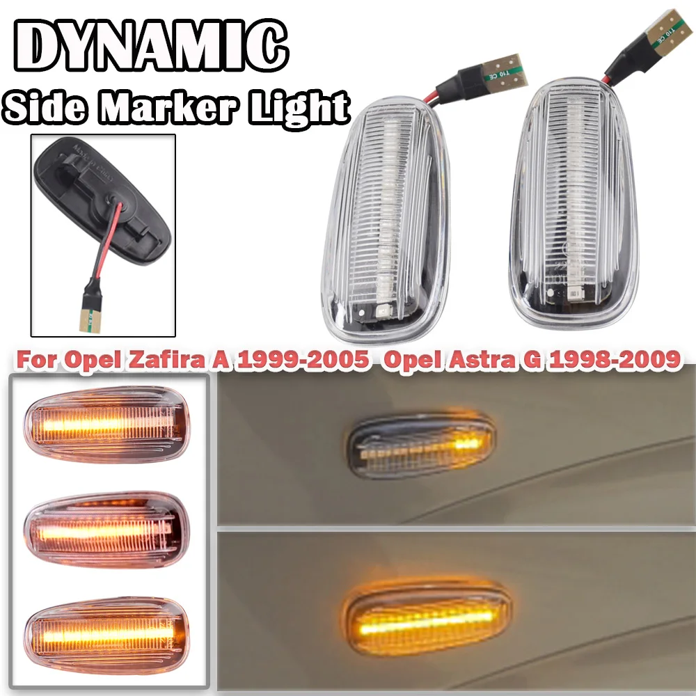 2 pieces LED Dynamic Turn Signal Lights Flowing water Fender Side Marker Lamps For Opel Zafira A 1999-2005 Astra G 1998-2009