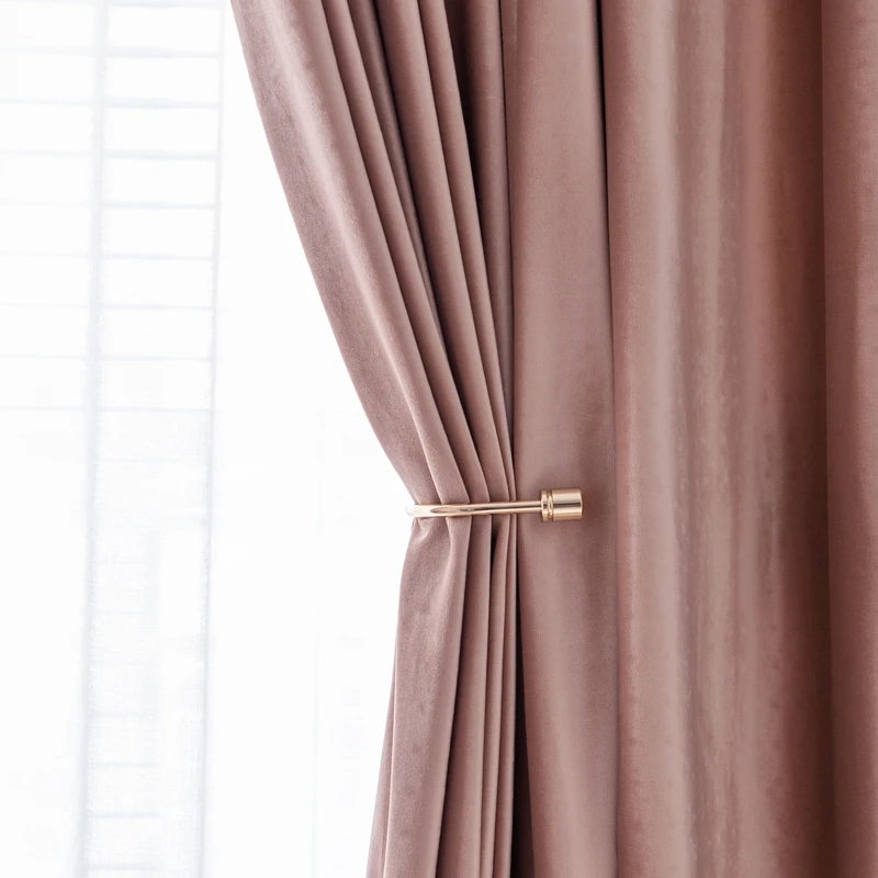 Retro Affordable Luxury Curtains Smoke Pink Velvet Curtains High Weight Heavy Duty Full Blackout Fabric, Bedroom Living Room