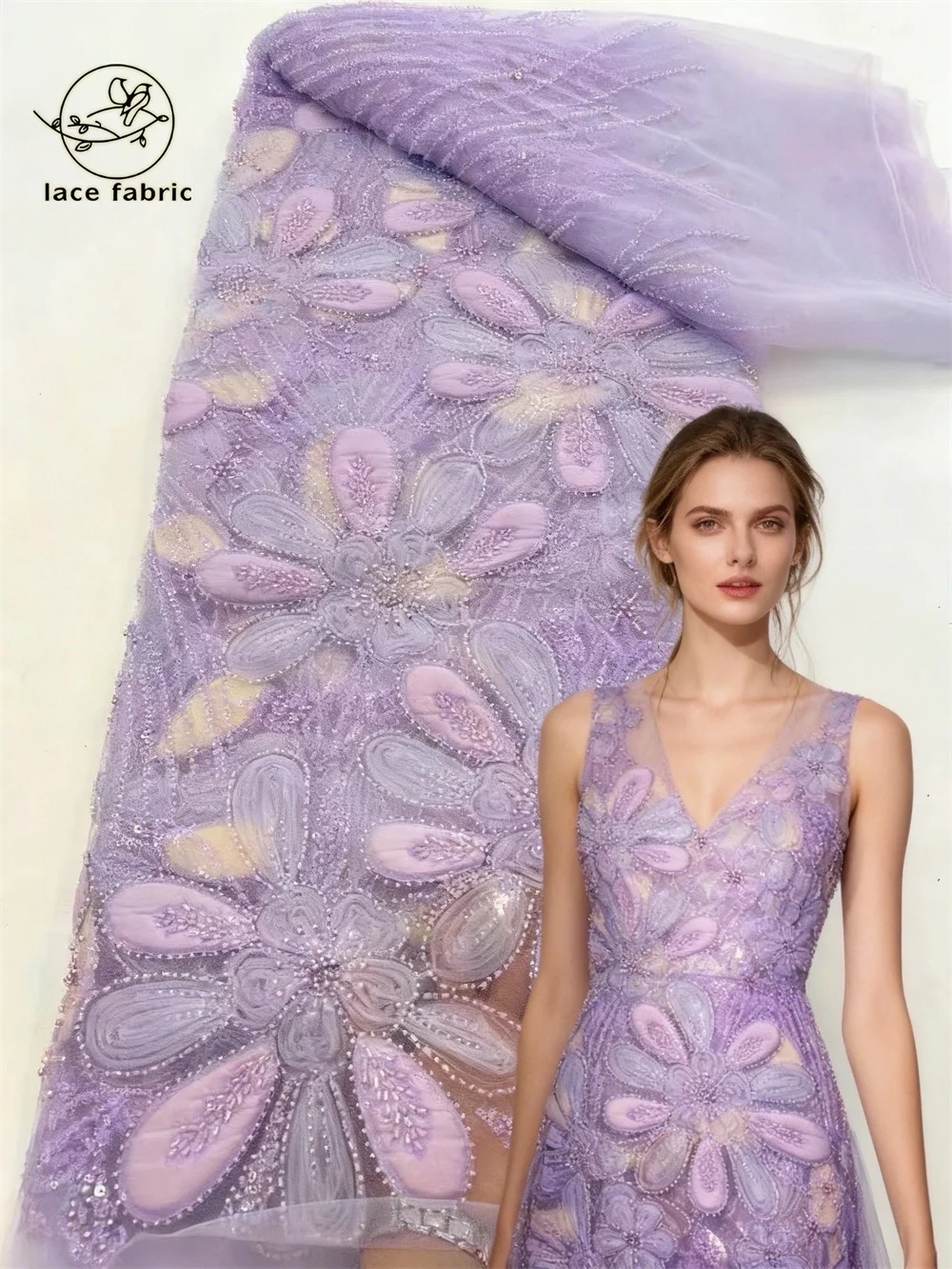 

African Beads 3D Lace Fabric 2026 High Quality Lace French Nigerian Groom Sequins Lace Fabrics For Wedding Party Dress Sewing