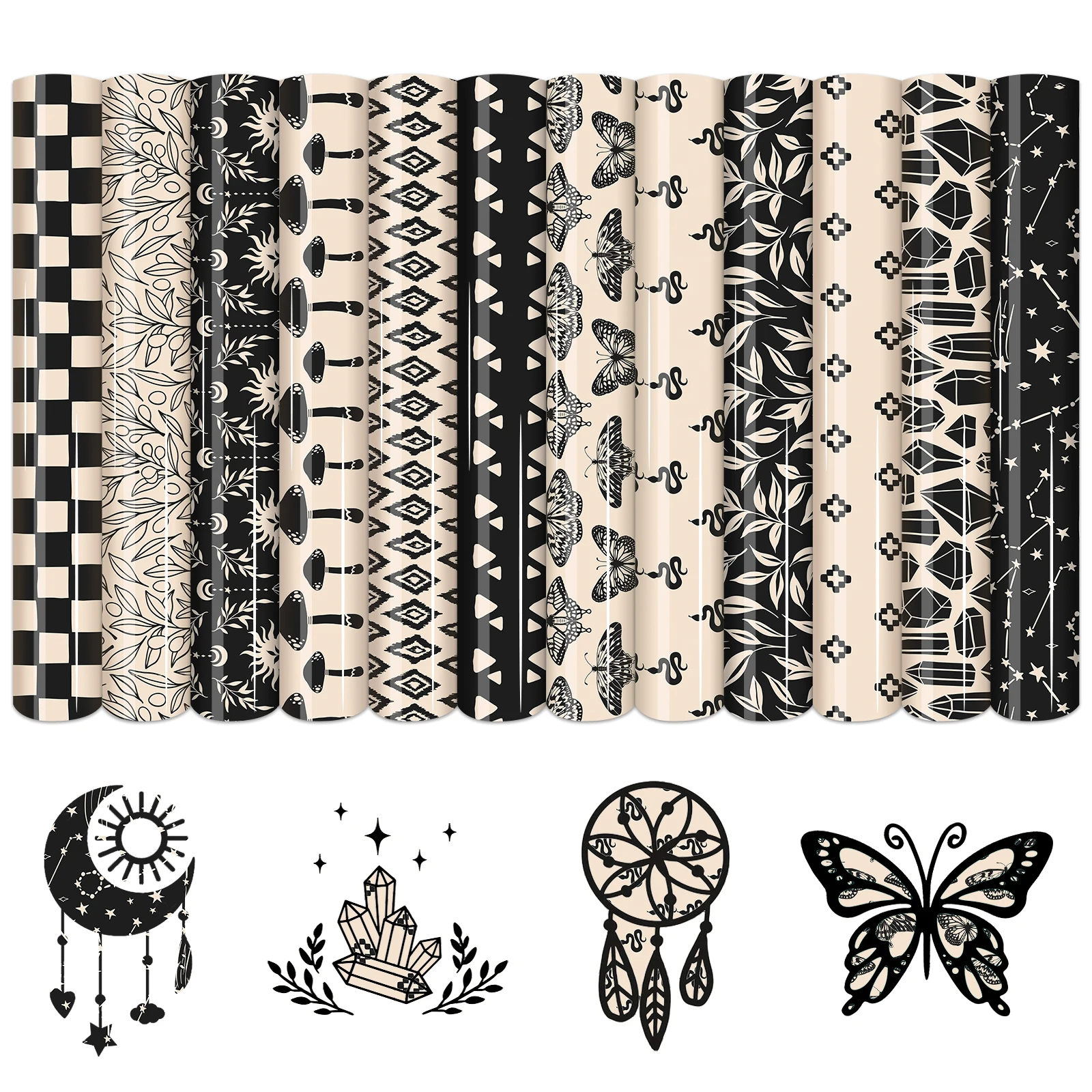 فينيل نقل الحرارة باللونين الأبيض والأسود - 12 ورقة مقاس 12 بوصة × 10 بوصة فطر HTV يزيل الحديد على الفينيل للقمصان #1