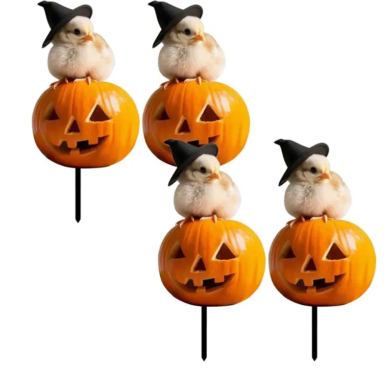 

Набор из 4 металлических украшений для двора на Хэллоуин: фигурки скелетов и кур, милый декор