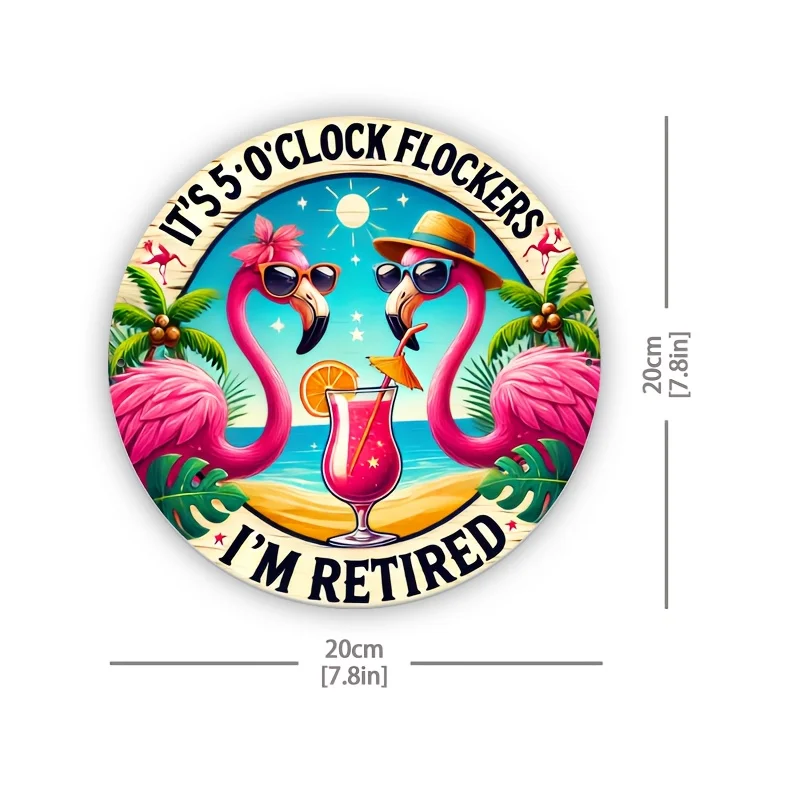 Room Decor 1pc Flamingo Beach Retirement Sign, 8x8 inches Aluminum Wall Decor, Vintage Seaside Resort Metal Art for Home, Kitche