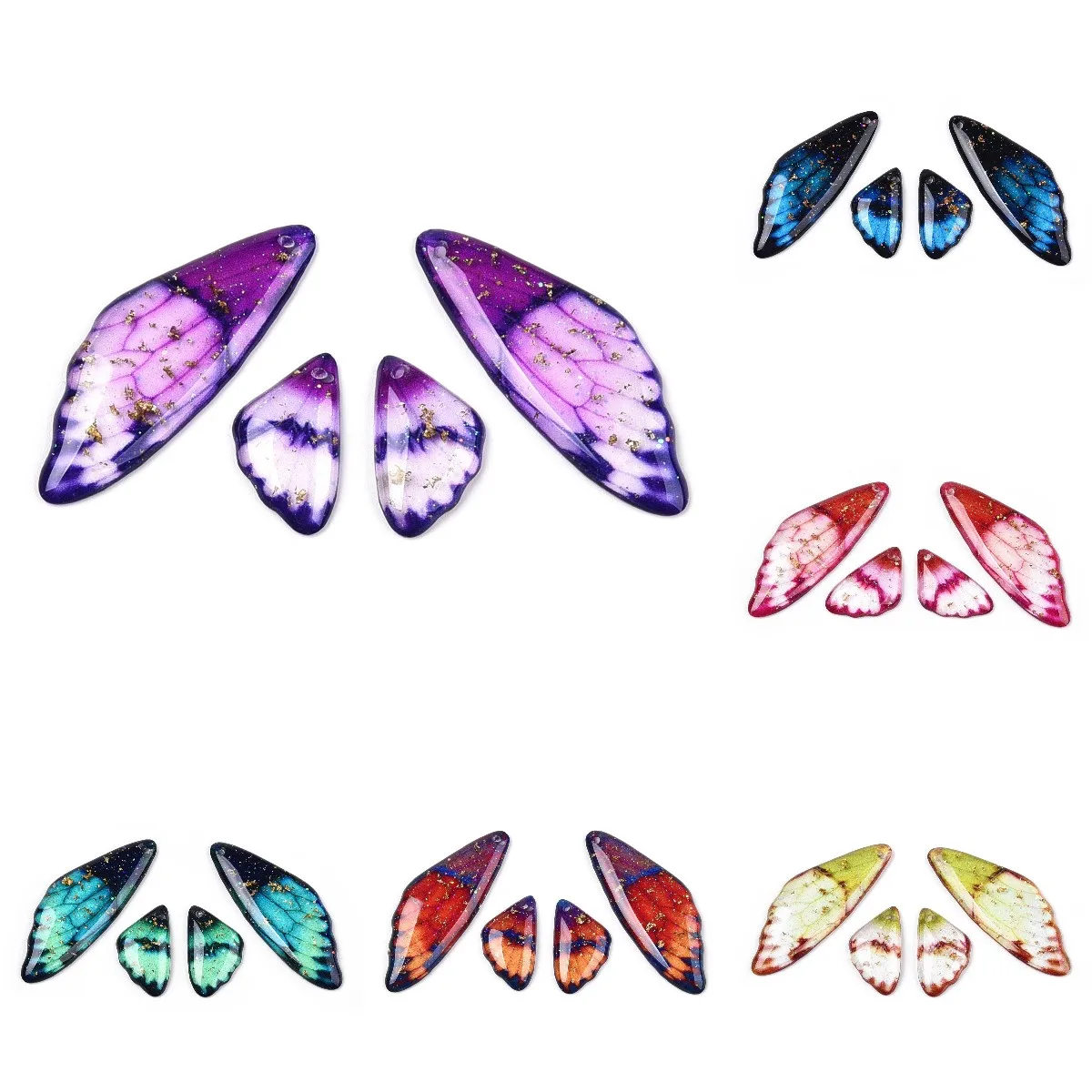 30Set Transparent Resin Wing Earrings Pendants Butterfly Wings Charms DIY Sequin Earrings Pendant for Women Jewelry Making