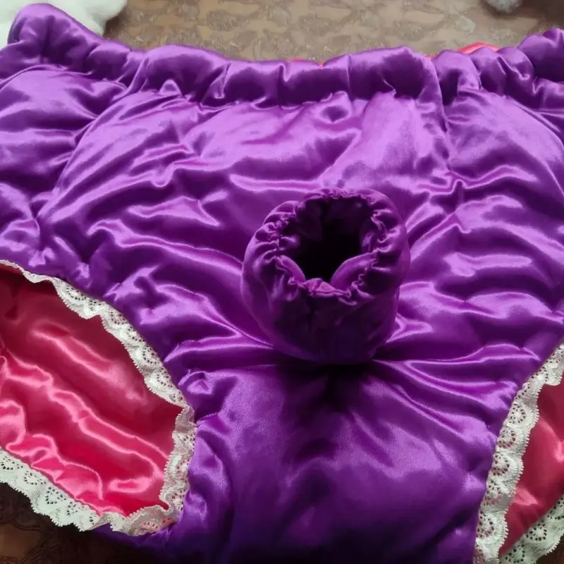 

Men Purple Glossy Soft Lace Silky Touch Briefs With Filled Staple Cotton Ice Silk Satin Lingerie Panties Underwear Sexy Briefs