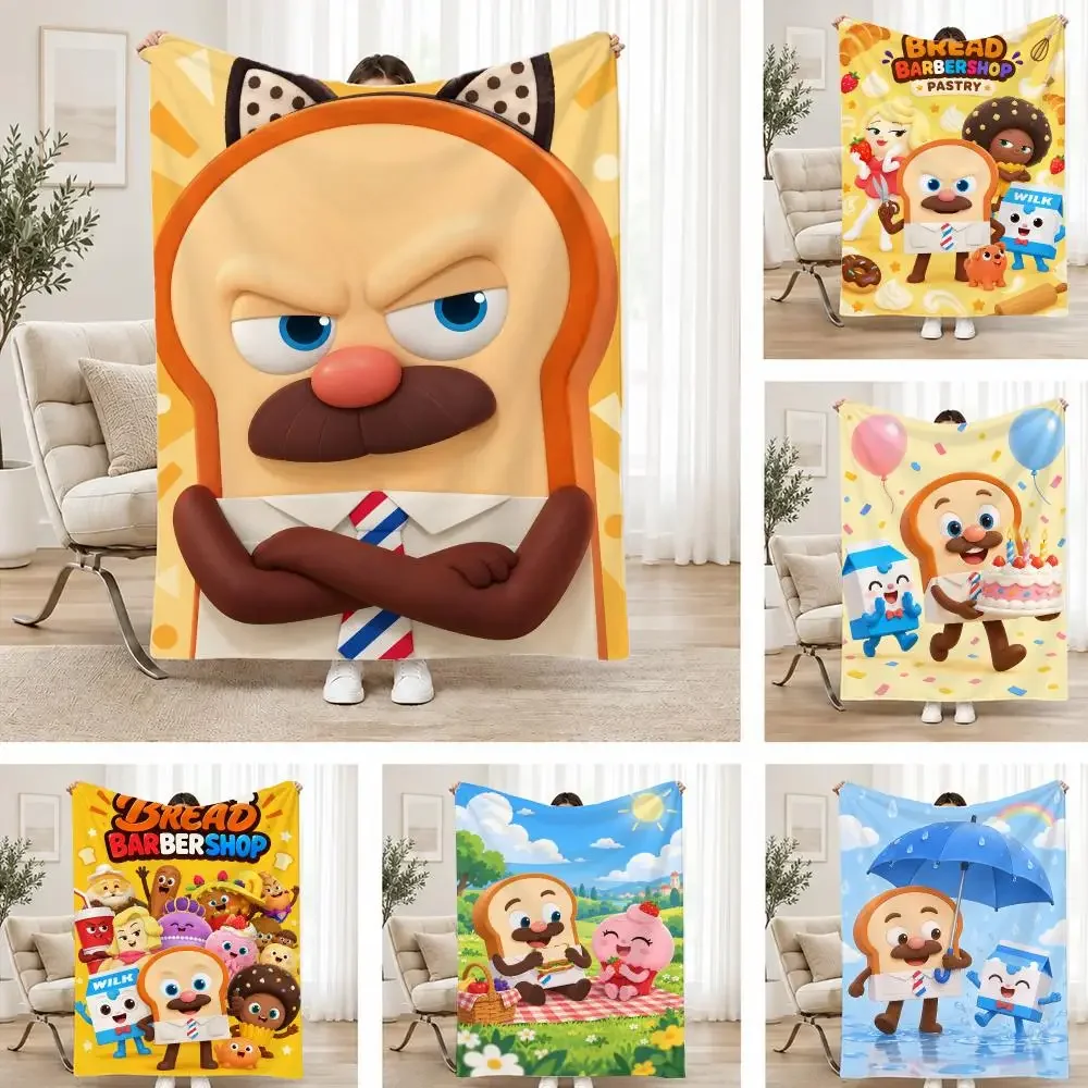 Cartoon Bread Barbershop Throw Ultra Soft Plush Flannel Blanket, Decorative Throw for Sofa, Bed, Trip, Camping & Picnic