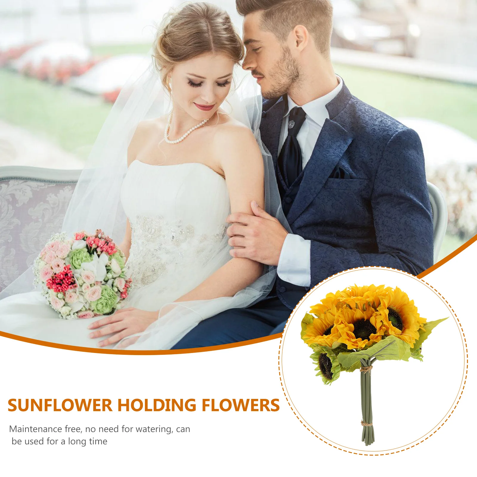 

1 Bundle Bridal Sunflower Bouquet Fake Silk Artificial Wedding Bride Bridesmaid Decor Long-Lasting Reusable Beach Rustic Table